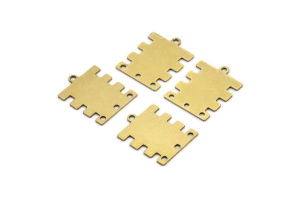 Brass Rectangle Charm, 12 Raw Brass Rectangle Charms With 4 Holes, Earring Charms, Connectors (18x14x0.60mm) A3123 Sale - Image 3