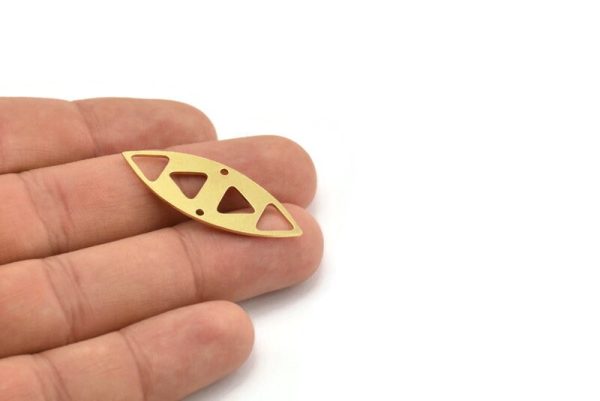 Brass Marquise Charm, 8 Raw Brass Triangle Pattarned Marquise Shaped Charms With 2 Holes, Connectors, Blanks (39x15x0.80mm) A4040 Online now - Image 3
