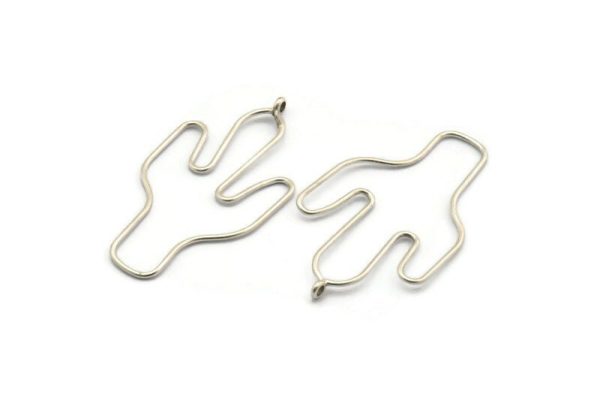 Cactus Earring Wires, 2 Antique Silver Plated Brass Cactus Earring Findings, Jewelry Supplies, Findings, Charms (54x31x1mm) BS 1701 Fashion - Image 3