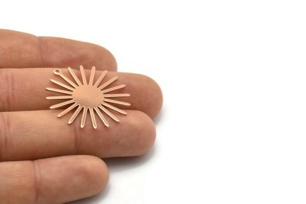 Rose Gold Sun Charm, 4 Rose Gold Plated Brass Sun Charms With 1 Loop (31x30x0.80mm) M02205 For Discount - Image 4